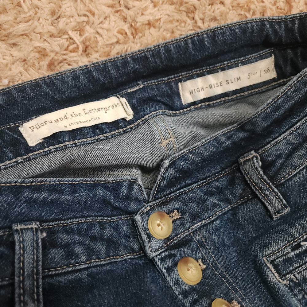 Pilcro and the Letterpress Jeans Womens 28 Blue High-Rise Slim Button Fly Patch